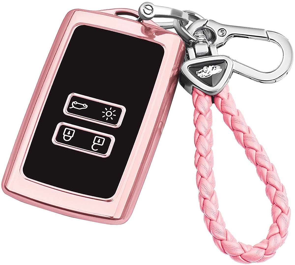 Dailygoods- Autosleutelhoes met sleutelhanger - TPU Behuizing - Keyless Smart - Beschermhoes voor Renault - 4 Toetsen - Schokbestendig en Duurzaam - Sleutelhoes