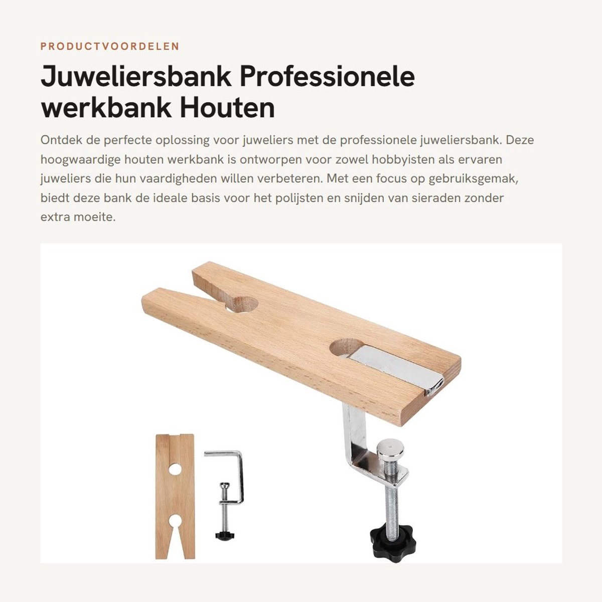 Dailygoods- Juweliersbank Professionele Houten Werkbank - IJzeren Beugel - V-vormig Ontwerp - Polijsten/Snijden - Efficiënt Gereedschap - Voor Sieradenmaken