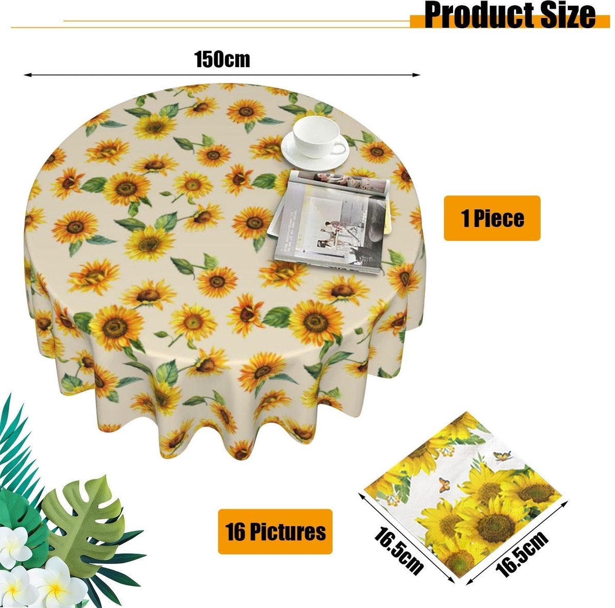 Dailygoods- Tafelkleed Waterdicht - Tafelkleed Rond 150 cm - Zonnebloem - Tafeldecoratie - Meubelaccessoires - Polyestervezel