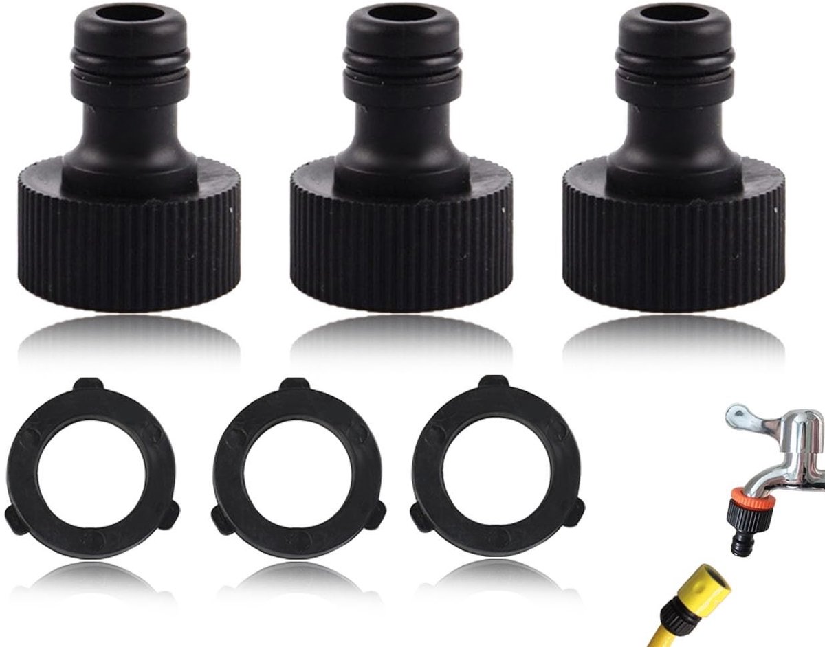 Dailygoods- Snelkoppeling 3/4 inch - Tuinslang Aansluiting - Kraanaansluiting met Binnendraad - Sluitringen - Compact Ontwerp - 3 Stuks - Tuinslangconnector