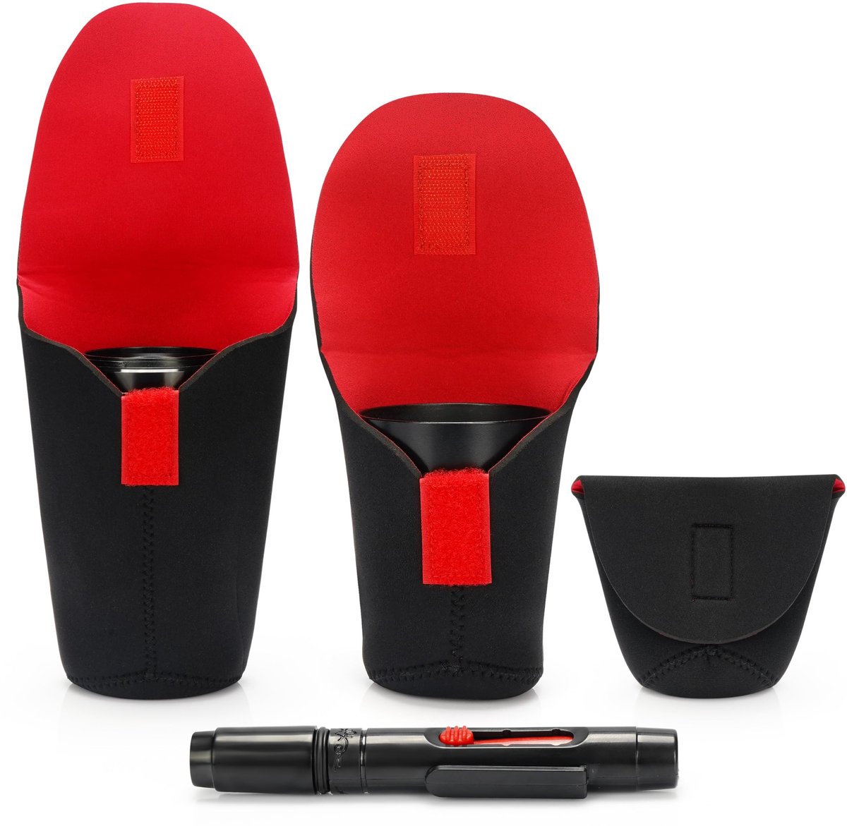 Dailygoods - Camera Lens Pouch Set - Beschermende Tas voor Cameralenzen - Draagbare Lenshoezen - Klein, Medium en Groot - Inclusief Schoonmaakpen - Ge...