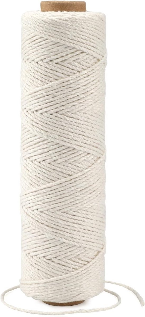 100m Katoenen Touw, 1mm Butcher's Touw, Beige Katoen Koord voor Koken, Bakken, Kunst en Tuinieren