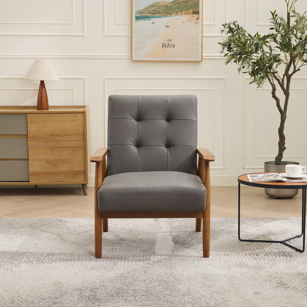 MODENUIT Fauteuil - Loungestoel Met Ademend Leer En Rugstiksel - Voor Woonkamer En Thuiska