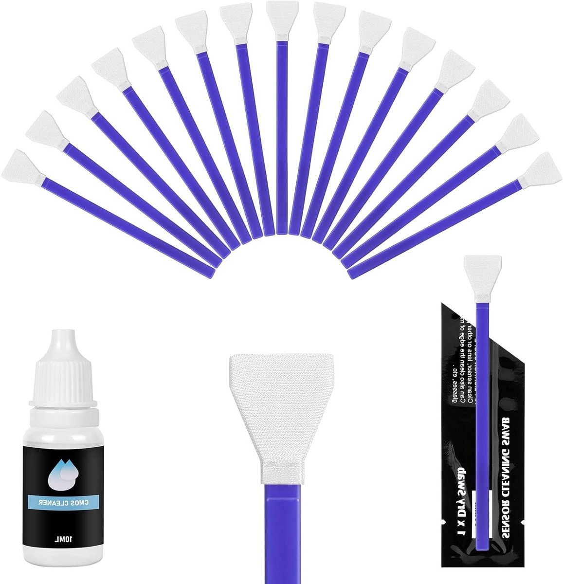 Complete Reinigingskit voor APS-C Sensoren, 15-delige Set met 10ml Reinigingsvloeistof, 16mm Microvezel Swabs voor SLR Camera's, Lenzen en Filters