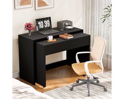 Computerbureau-Uitschuifbaar Bureau-Zwart Thuiskantoor Bureau Met Boekenplank En Ladenkast