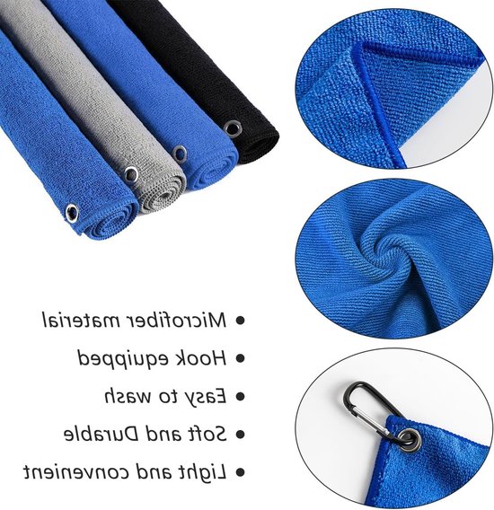 Multifunctionele golfhanddoeken-set - Golfaccessoires - Absorberend - Met karabijnhaak - Reiniging - Voor golftassen - Golfbaan - Sport - Yoga - Outdoor - 3 stuks - Microvezelhanddoeken - Verzorging — afbeelding 3