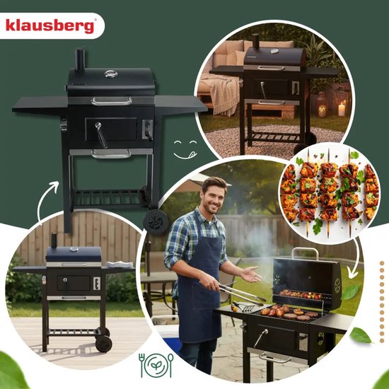 Klausberg Houtskoolbarbecue met Deksel en Thermometer - 42 x 30 cm - Verrijdbare BBQ met Zijtafels van Merkloos — afbeelding 5