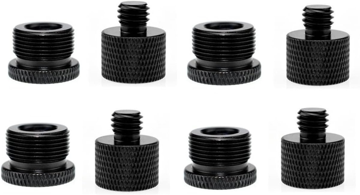 Schroefadapter 5/8 inch naar 3/8 inch - Microfoonstatief accessoire - Set van 8 (zwart)