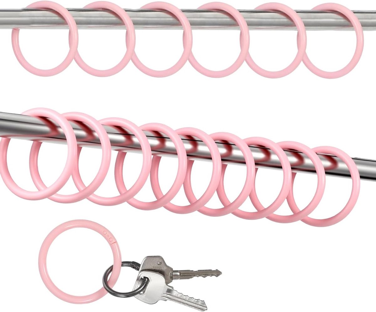 15 Stuks Roze Douchestang Haakjes Ringen, Makkelijk Te Installeren Plastic Hangers voor Douchegordijnen en Raamstangen