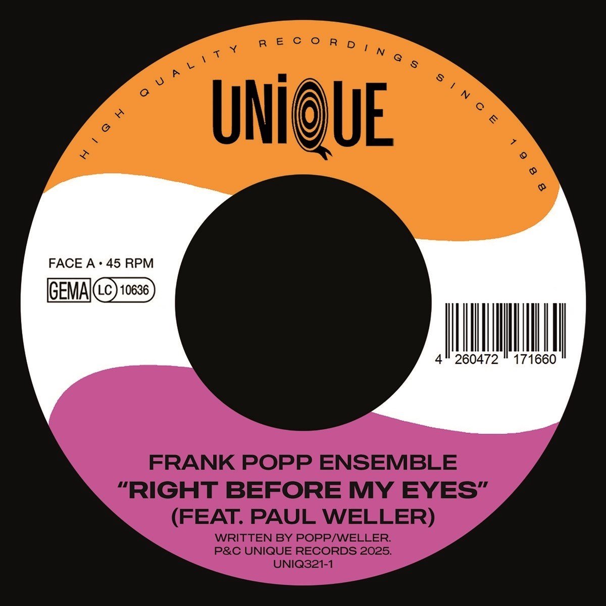 Frank Popp Ensemble - Right Before My Eyes Feat. Paul Weller (7" Single)
