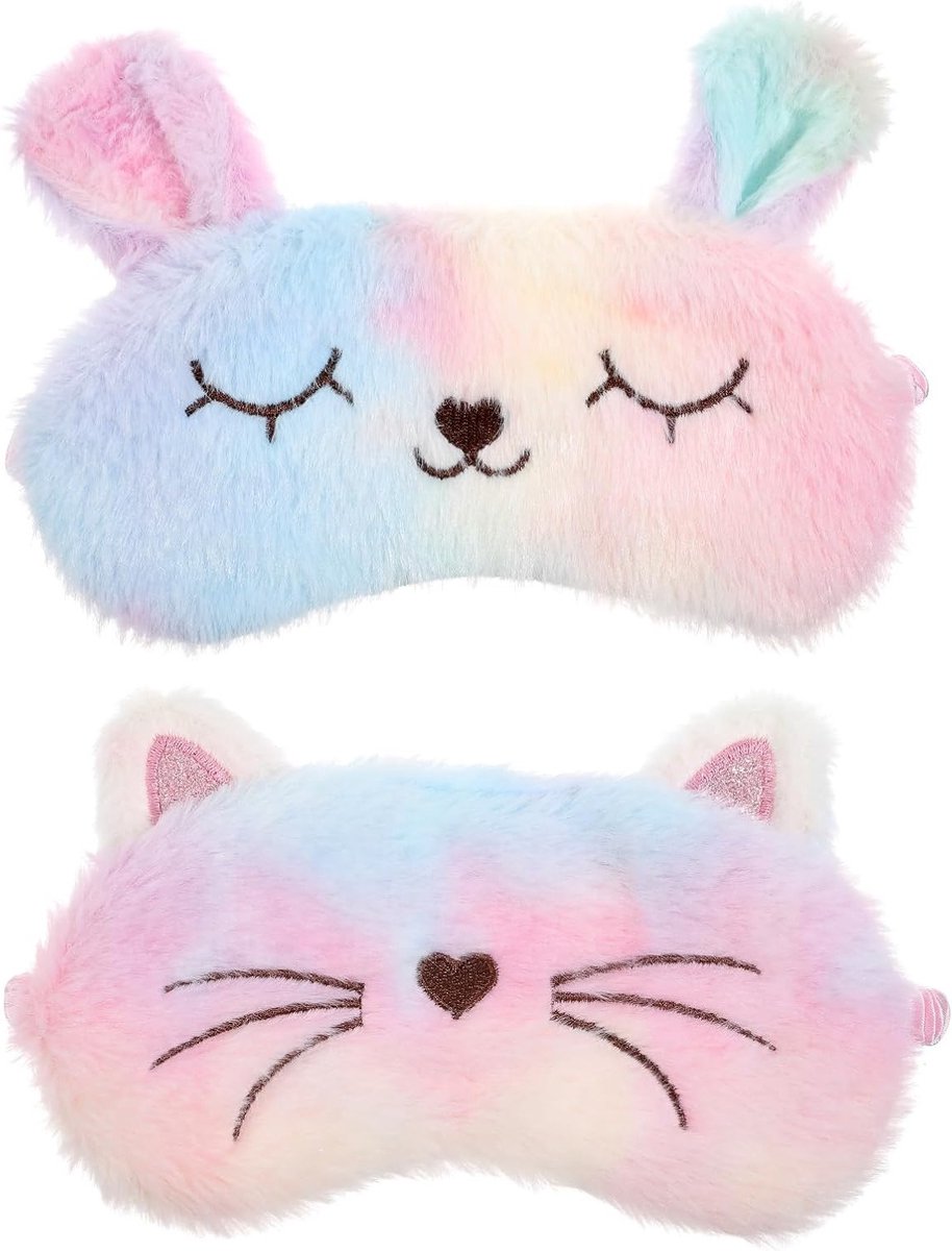 Slaapmasker voor kinderen - 2 stuks pluche oogmaskers, schattige kat ontwerpen voor thuis en reizen, ideaal voor een goede nachtrust