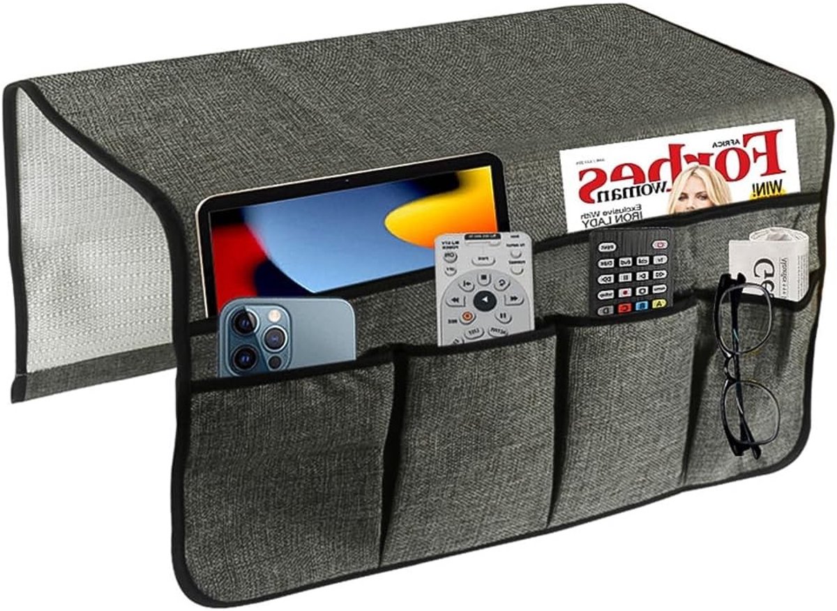 Houder voor afstandsbediening en organizer voor armleuning van de bank, niet-slip caddy voor mobiele telefoon, tijdschriften en meer.