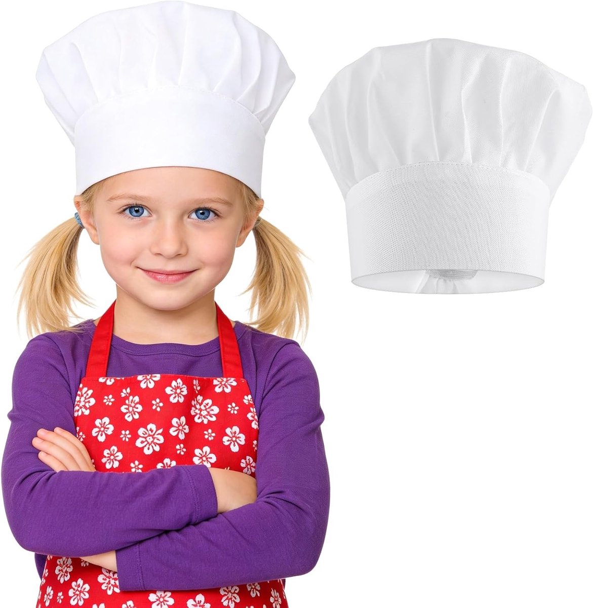 Verstelbare Kookmuts voor Kinderen en Volwassenen, Perfect voor Bakken en Koken, Wit