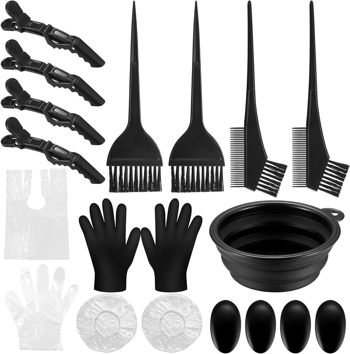 Complete Haarverf Set met 18 Stukken - Professionele Verfkwasten, Kam, Handschoenen en Haarclips voor Thuisgebruik en Salon DIY Haarverfervaring