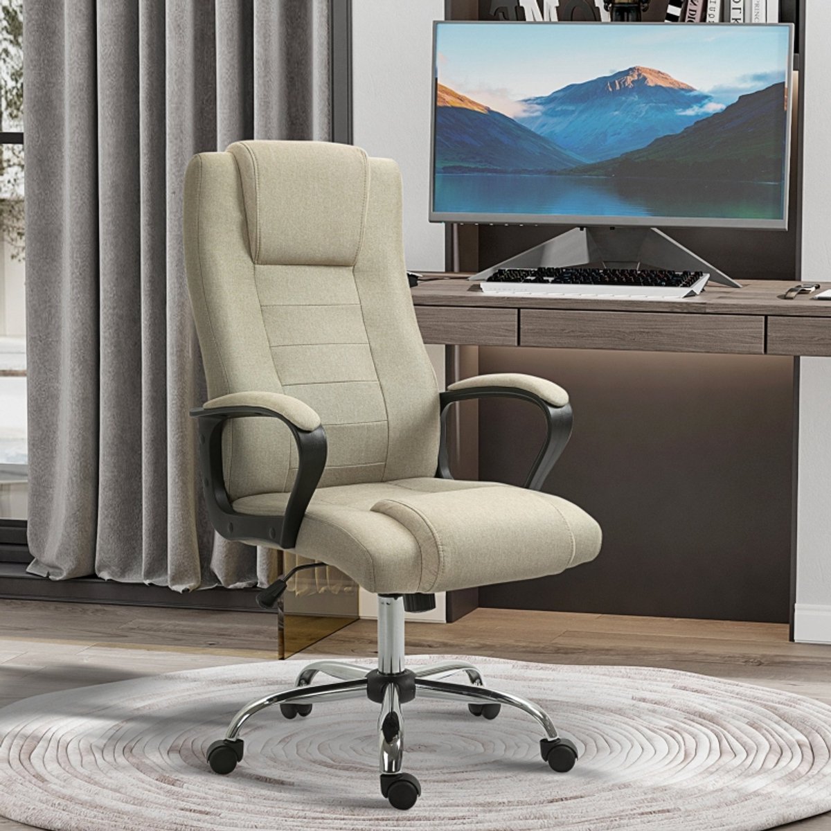 MODENUIT Bureaustoel 62 x 76 x 110-119 cm - Hoogteverstelbaar Met Wipfunctie - Voor Thuiswerkplek - Polyester Beige