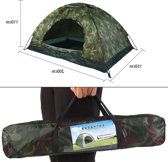 Tent-Camping tent-1-Persoons-(180x90)cm Woodland Patroon- Opvouwbaar, Mesh Ventilatie, Weerbestendig-Opbergruimte en 4 Haringen - Ideaal voor Alle Seizoenen. van Obelink — afbeelding 3