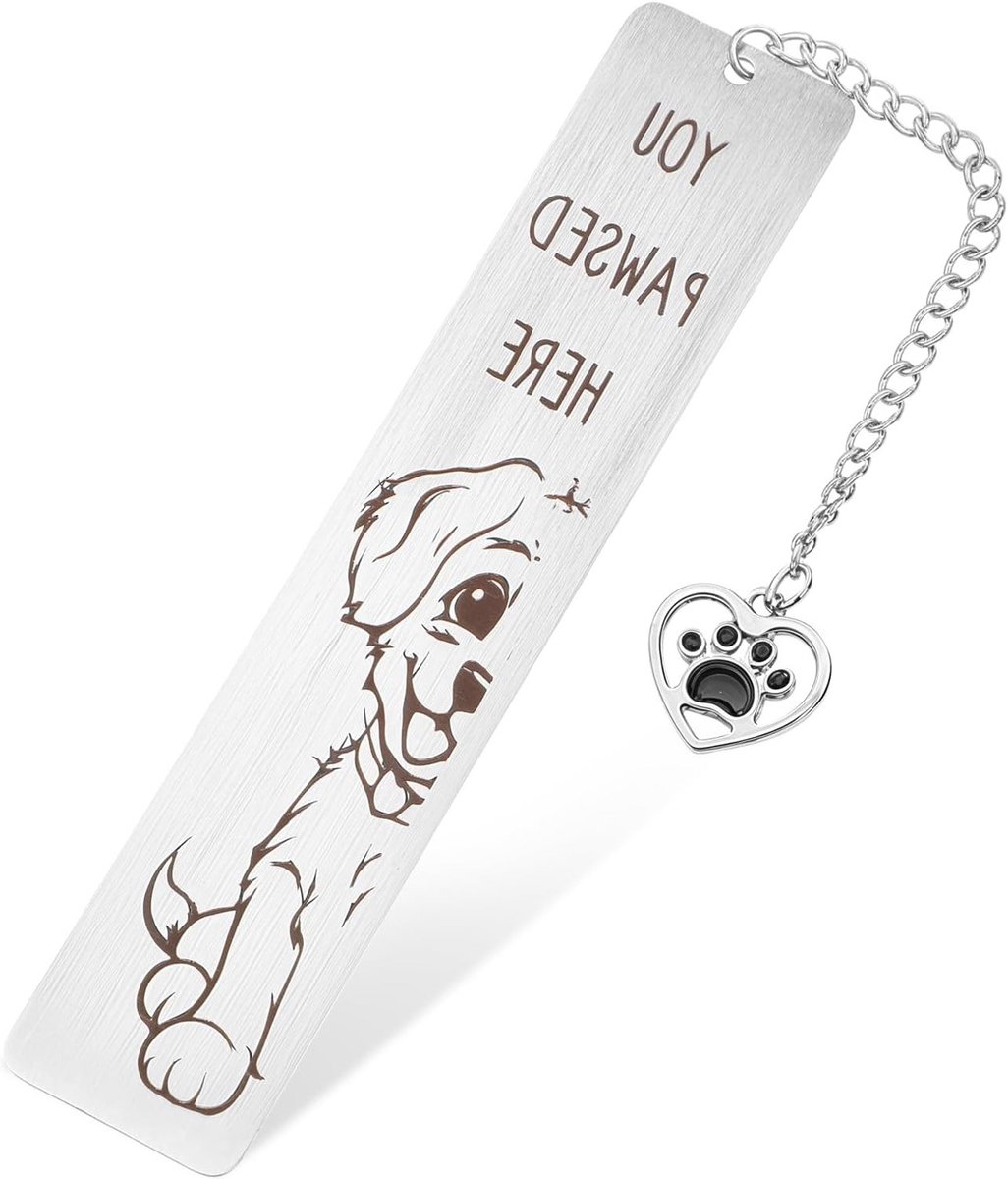 Honden boekenlegger van metaal voor boekenliefhebbers, schattige hondenontwerp met hanger en geschenkdoos, ideaal cadeau voor hondenliefhebbers