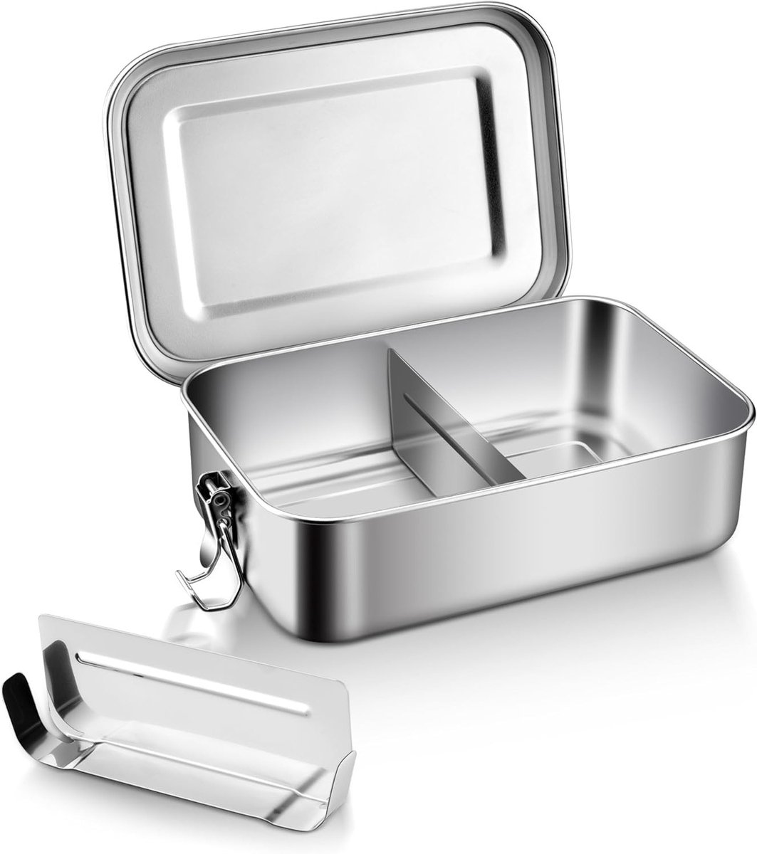 RVS lunchtrommel met compartimenten voor maaltijdopslag en voedselversheid (1.850 ml)