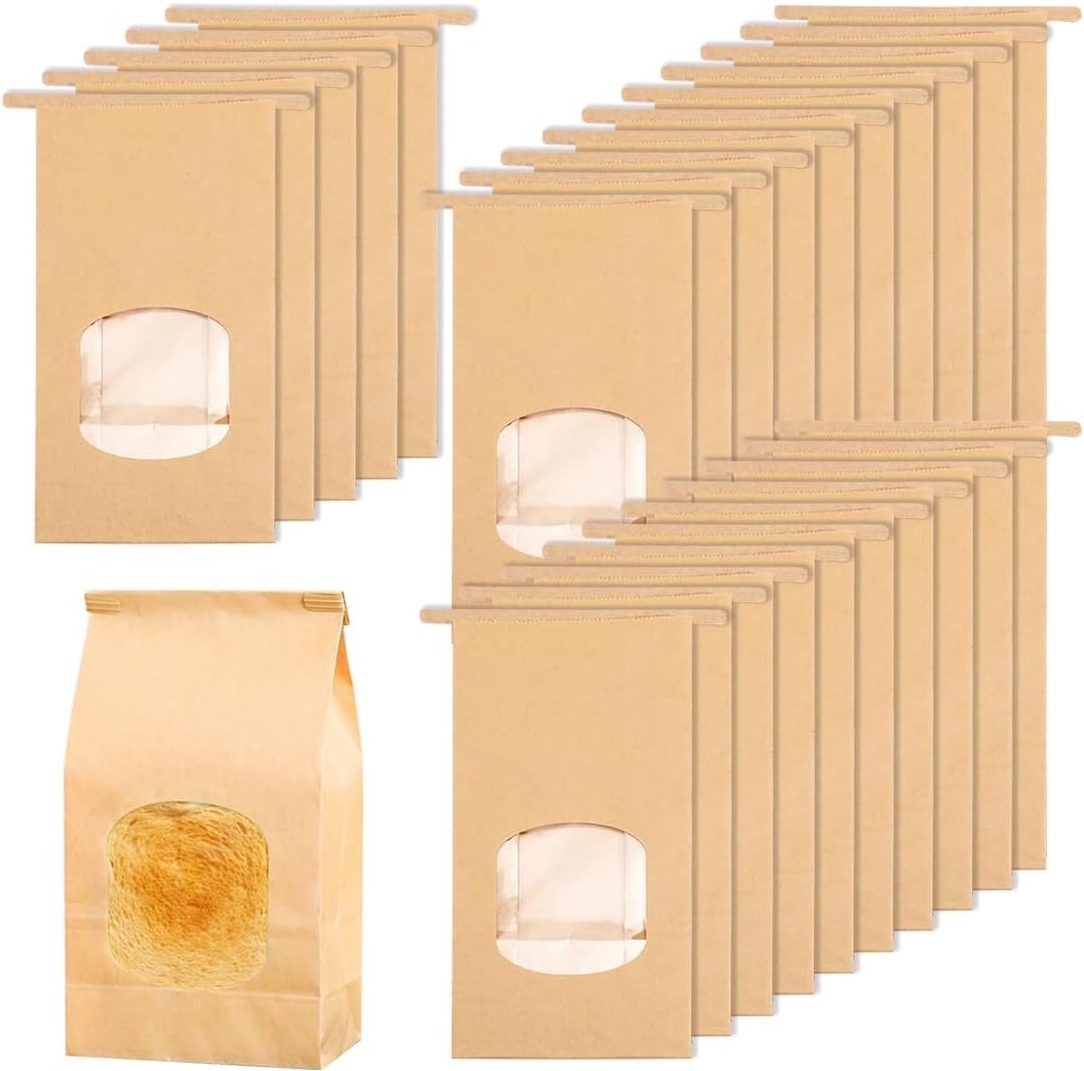25 Stuks Bruine Kraft Papieren Tassen met Kijkvenster, Duurzame Tassen voor Brood, Cadeaus en Feestjes, Perfect voor Verjaardagen, Kerst en Bruiloften