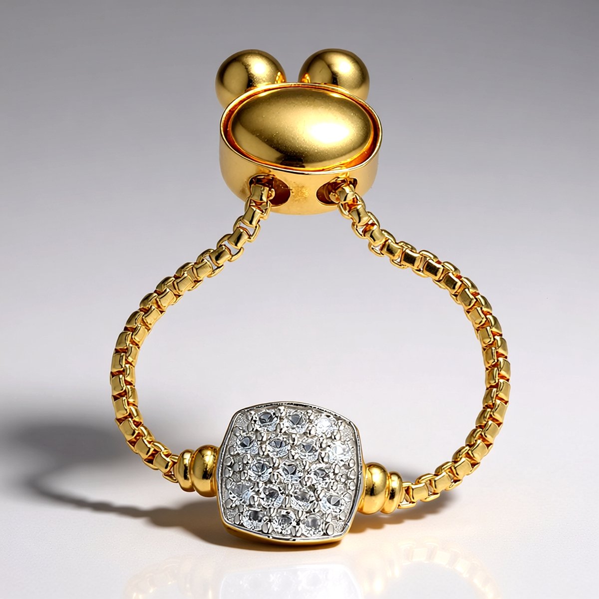 Cavill - Verstelbare Ring met 17 Witte Braziliaanse Topaas - 925 Sterling Zilver Verguld - Pave Rondslijpsel - Elegante Zilveren Damesring