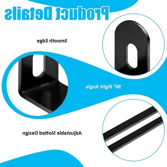Set van 10 Hoekverbinders, 73×23.5×15mm Zwarte Verstelbare L-vormige Hoeksteunen voor Tafel, Stoel, Boekenkast en Kasten — afbeelding 2
