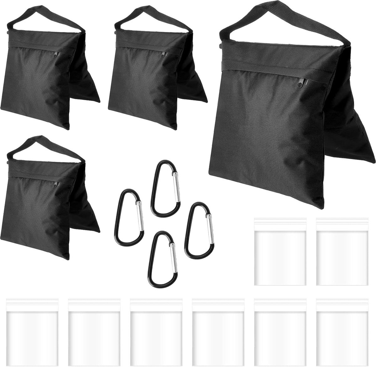 Set van 4 Klimhaken en 8 Sluitzakken, Zandzakken voor Tenten, Gewichten voor Buitengebruik, Stabiliteit en Ondersteuning voor Gazebo en Fotostudio