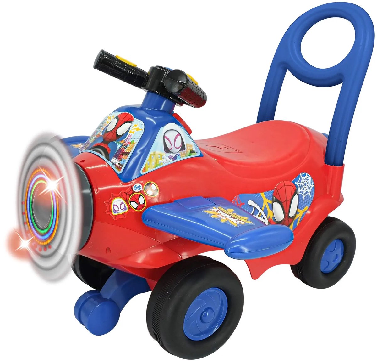 KIDDIELAND Spidey Vliegtuig Loopauto met licht en geluid