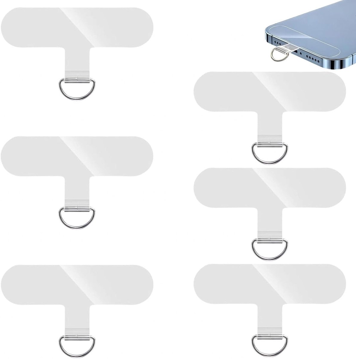 Universele Telefoon Ketting Pads - 6 Stuks Transparante Adhesieve Pads voor Smartphones en Telefoonbanden