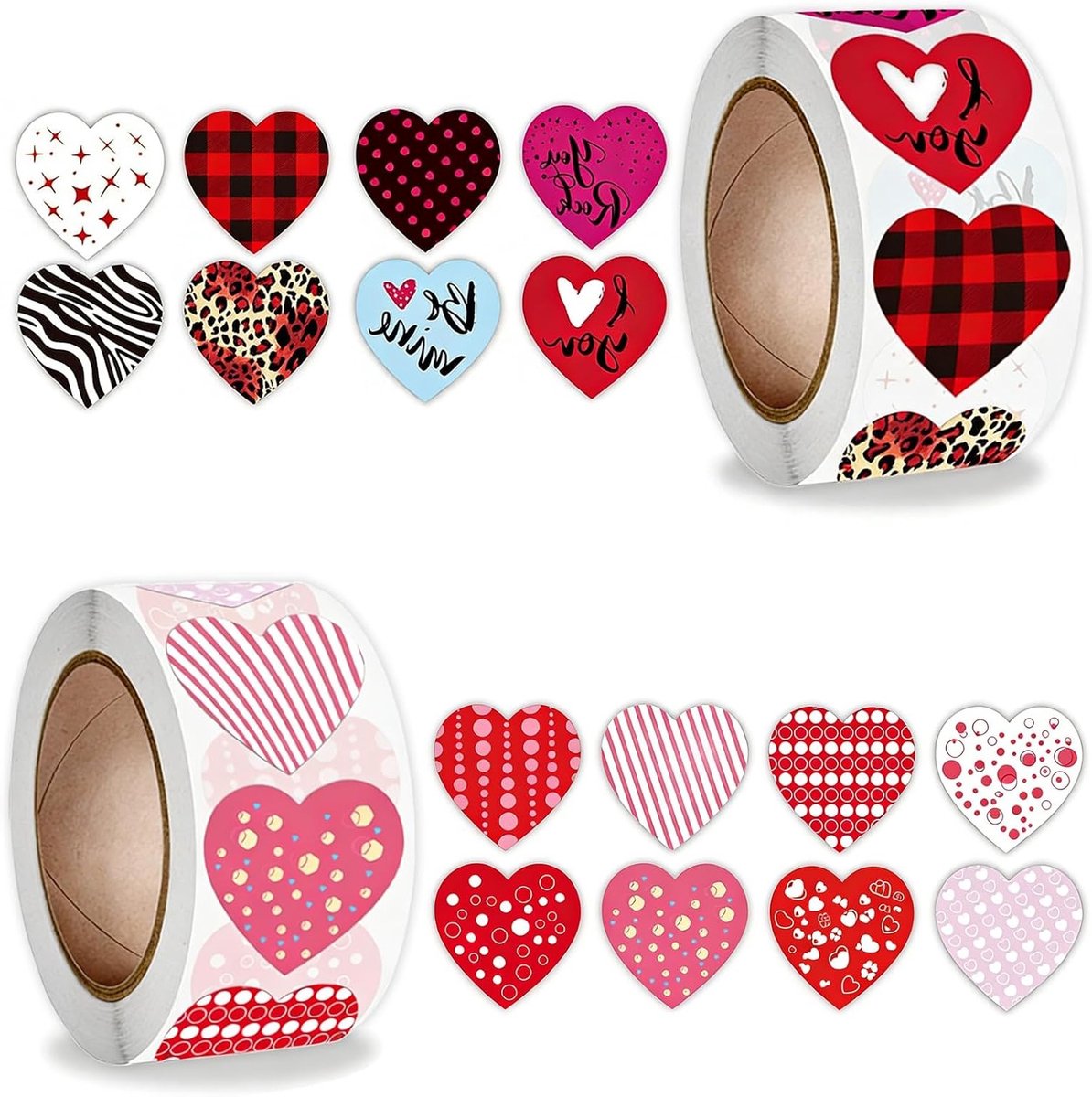 1000 Zelfklevende Hart Stickers voor Beloningen, Valentijnsdag, Trouwen en Scrapbooking - Perfect voor Cadeauverpakking (2 Rollen 2.5cm)