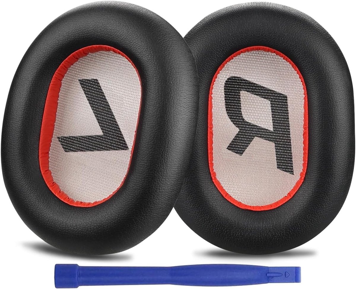 SnelShoppen - Vervangende Oorkussens voor Hoofdtelefoon, Zacht Eiwitleer, Perfecte Pasvorm voor BackBeat Pro 2 en Voyager 8200 UC, Zwart/Rood, Duurzaa