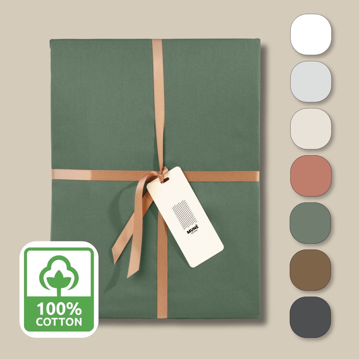 Muné Bedding Hoeslaken Katoensatijn 300 TC - 180x210 cm - Zijdezacht - Tot 30 cm Matrasdikte - Olijf Groen
