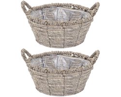 Mega Collections Opbergmand Sneek - 2x - grijs - riet - D25 x H11 cm