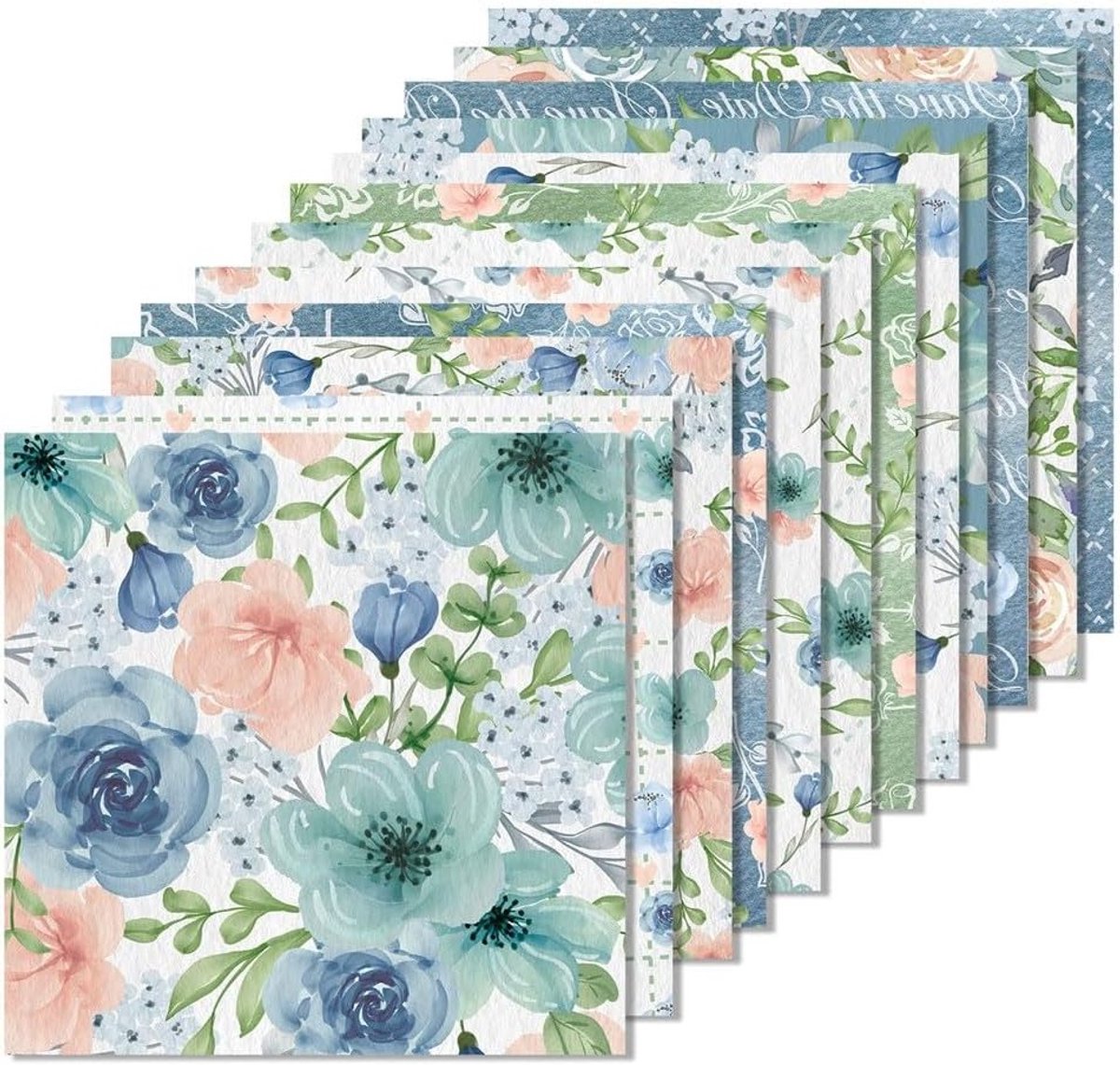 Blauw Bloemig Scrapbookpapier - 30x30cm, 24 Dubbelzijdige Vellen voor Kaarten Maken en Cadeauverpakking, Creatief Knutselen en DIY Projecten