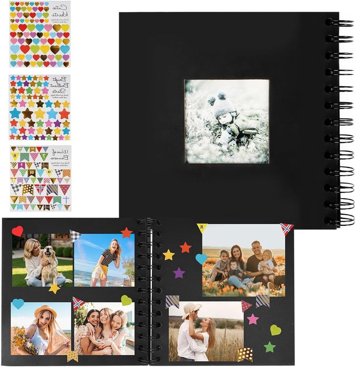 Creatief Fotoboek 17 x 17 cm met Zwarte Pagina's, 40 Bladzijden voor Passen en Scrapbooking, Perfect voor Bruiloften en Herinneringen