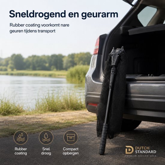 Landingsnet Telescopisch - Opvouwbaar Schepnet 35 x 35 cm - Rubber Coating - Zwart — afbeelding 2