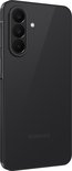 Zijaanzicht van de achterkant van de zwarte Samsung Galaxy A27 5G smartphone.