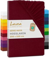 Lavea® Hoeslaken 200x220 cm – 100% Katoen, Zacht en Ademend – Geschikt voor Matrassen tot 35 cm – Jersey met Elastiek Rondom – Bordeaux