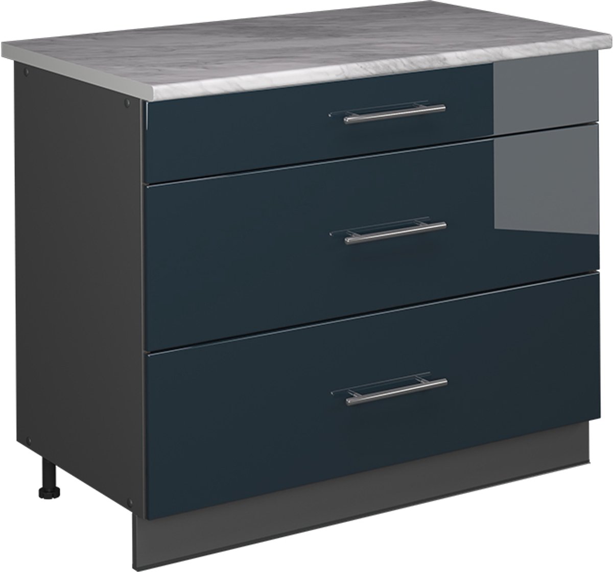 Vicco Keukenonderkast Fame-Line, Donkerblauw hoogglans/Antraciet, 100 cm, WB Marmer