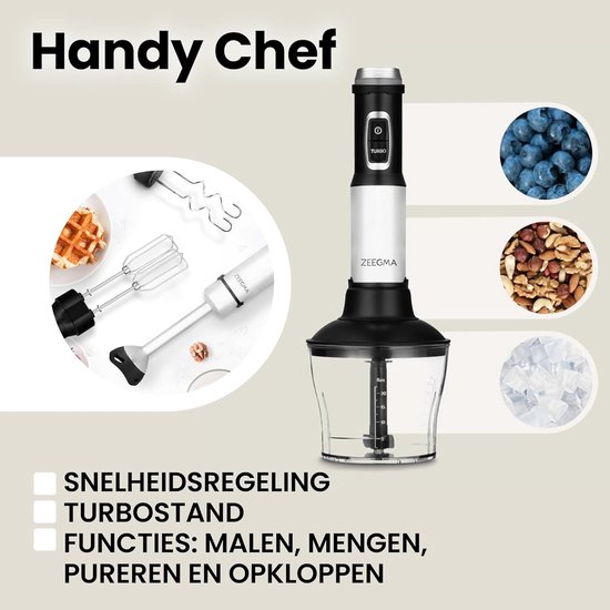 Handmixer Set - Keukenapparaat - Maaltijden Bereiden - 1500W Krachtige Motor - 5 Accessoires - Zilver — afbeelding 4