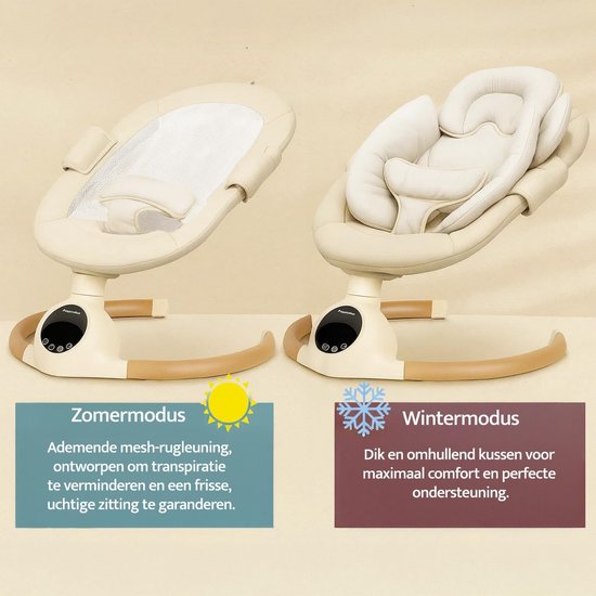 Elektrische Babyschommel - Babywip - Baby Kalmeren - Met Bewegingsmelder - Tot 9 kg - Beige — afbeelding 3