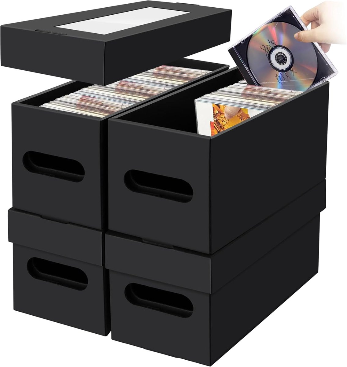 CD Opbergdozen - 4 Stuks CD Case Houder met Deksel voor 30 CD's en 165 Discs