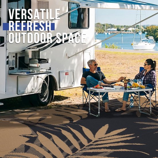 Buitentapijt Waterdicht - Kunststof Vloerkleed - Terras en Camping - Omkeerbaar Design - 240 x 300 cm - Bruin Zwart — afbeelding 2