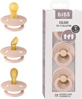 BIBS Colour Try-It Collectie: 3 fopspenen voor je baby's unieke behoeften, Ronde, symmetrische en anatomische speen. Natuurlijk rubberlatex, Gemaakt in Denemarken0+ maanden (Verpakking 3 stuks), Blush