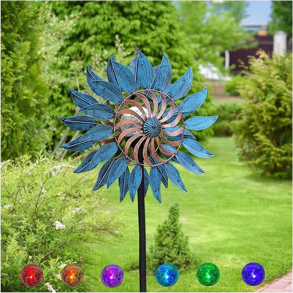 Tuin Spinners - Windmolen Erf - Decoratie Buiten - Dubbele Richting - 84 Inch Hoog - Azuren Blauw