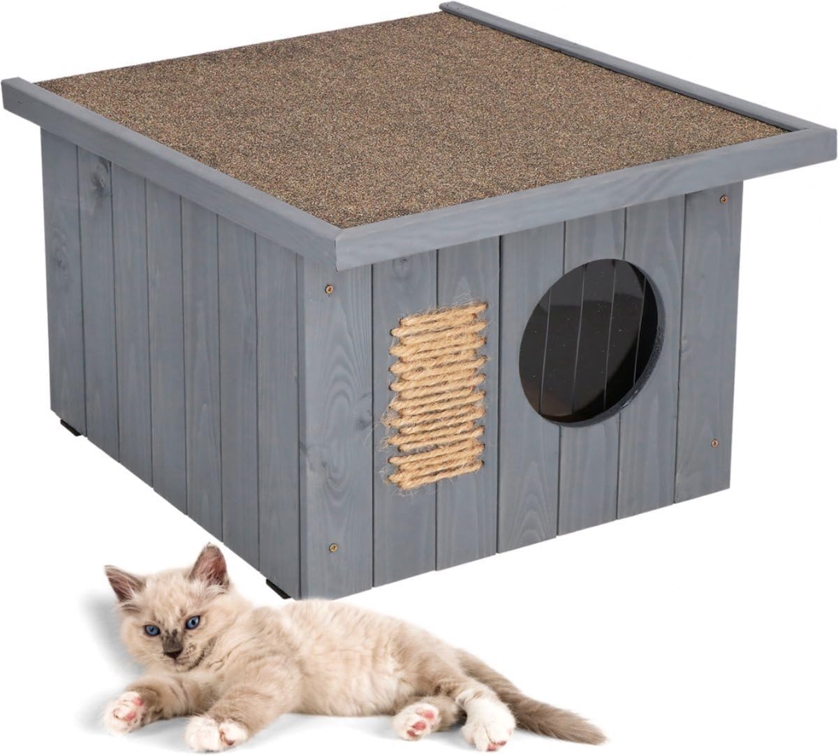 SNJY® Kattenhuis voor Buiten - Kattenhok - Kattenbak - Dierenhuis - 58D x 49,5B x 36H cm - Grijs