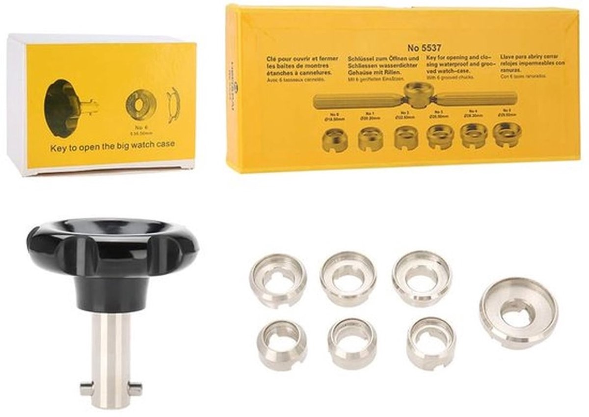 Horloge opener matrijs, horlogemaker reparatiegereedschap horloge achterkant kast opener met 7 matrijzen voor Rolex-Tudor horloge