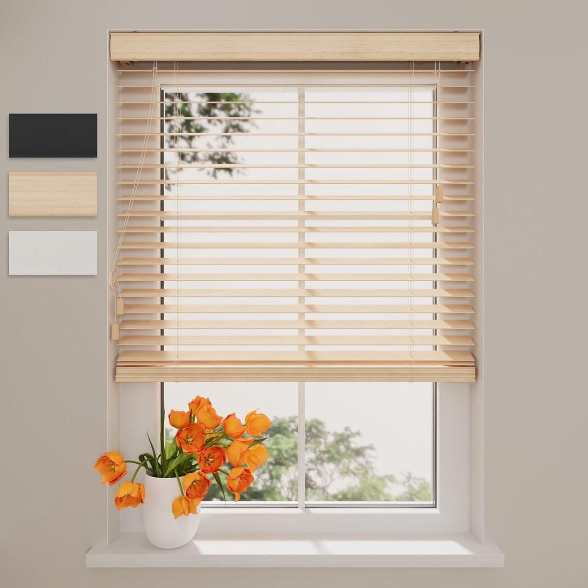 Houten jaloezieën - Binnenjaloezieën raam - Lichtinval regelen - 50mm lamellen - 180 x 175