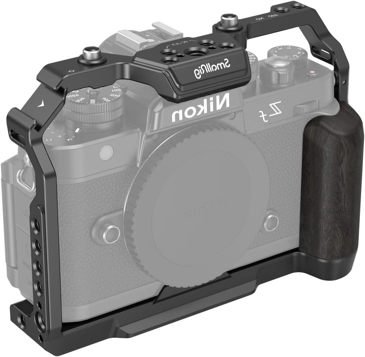 Camera Cage voor Nikon met Ergonomische Houten Handgreep, Snelle Ontgrendelplaat en Geschikt voor Gimbal en Statief - 4261