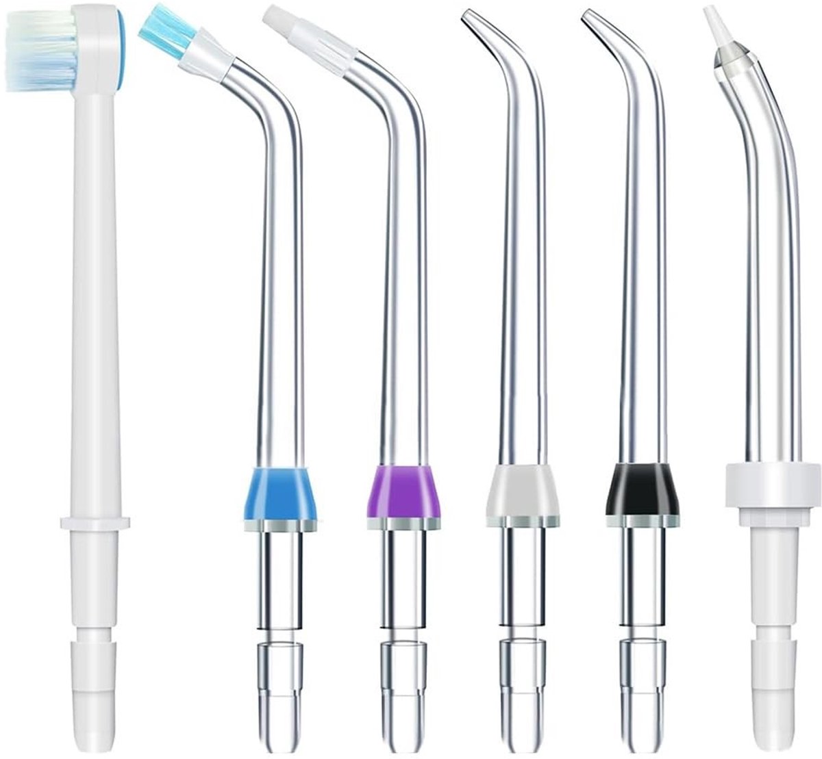 aladdien - Waterpik vervangtips - Flosser navulkoppen - Gezonde tanden - Blauw, paars, zwart, wit - Mondhygiëne - Geschikt voor Waterpik flosser - 6...