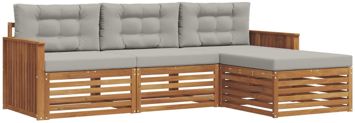 vidaXL Buiten - bank - set - 4 - st - 3-zits - Naturel - en - lichtgrijs Naturel en lichtgrijs